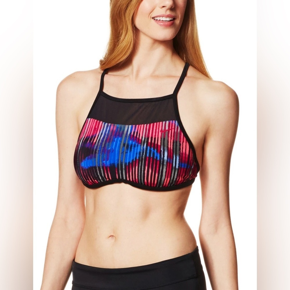 Nike Electify Women’s Multicolor High Neck Mesh Bikini Top Swimwear Size Large